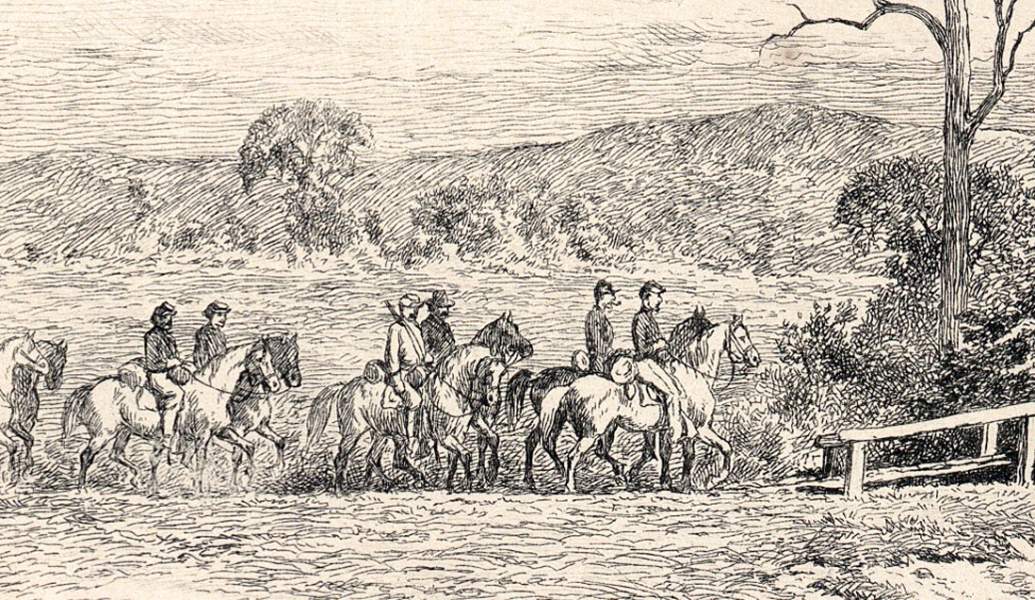 "A Scouting Party," Edwin Forbes, copper plate etching, 1876, detail