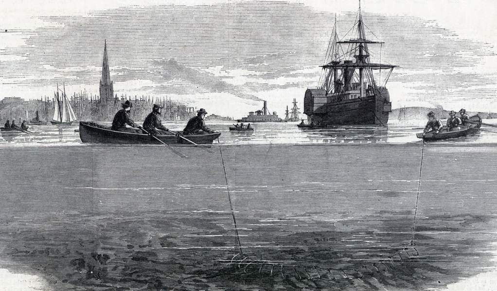 Search for the body of recent suicide Preston King, Hudson River, November, 1865, artist's impression