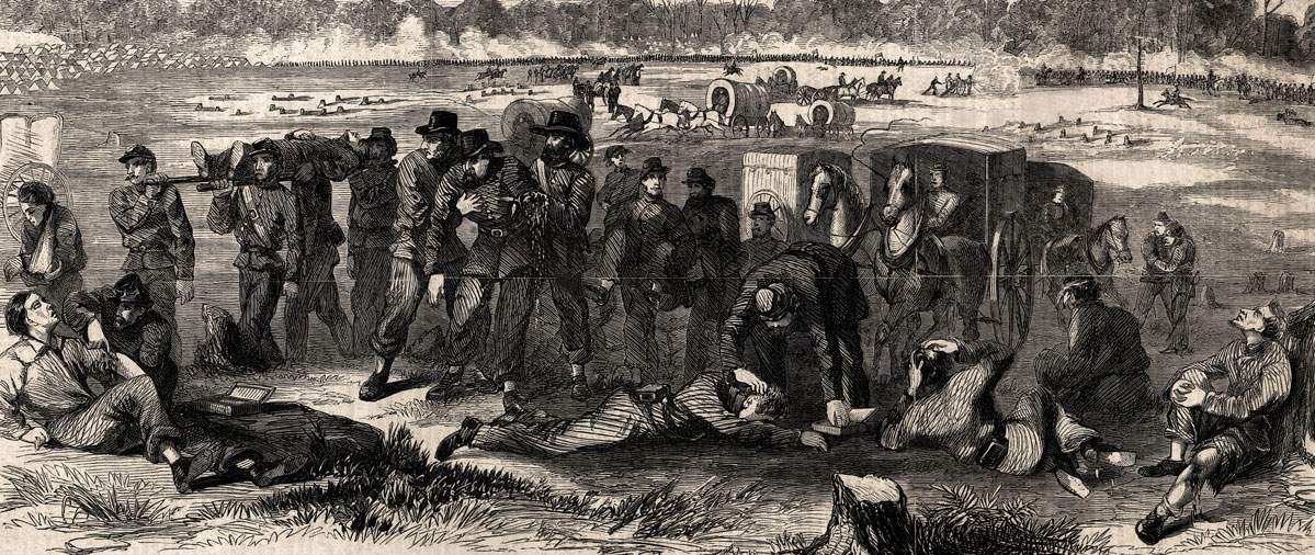 Defense of the Union center on first day, Pittsburg Landing, or Shiloh, April 6, 1862, artist's impression, detail