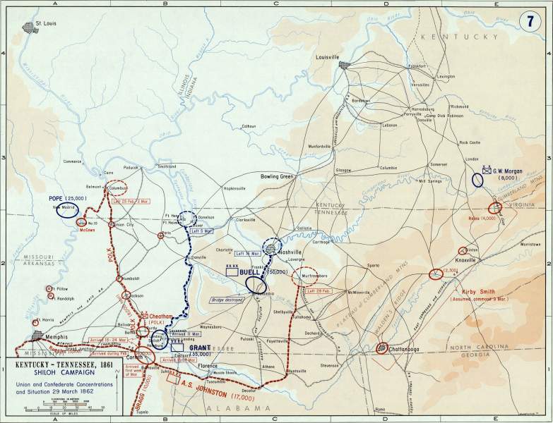 Shiloh Campaign, March 29, 1862, campaign map, zoomable image