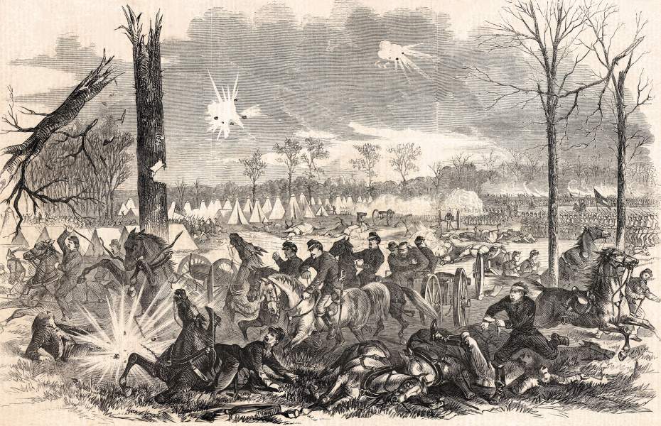 Confederate Advance, Pittsburg Landing, or Shiloh, April 6, 1862, artist's impression, zoomable image