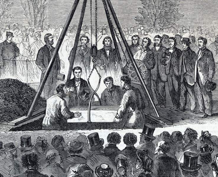 Laying the cornerstone of the Shakespeare Monument, Central Park, New York City, April 23, 1864, artist's impression, detail