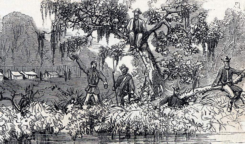 Sherman's troops reach the sea, Ogeechee River, Georgia, December 1864, artist's impression