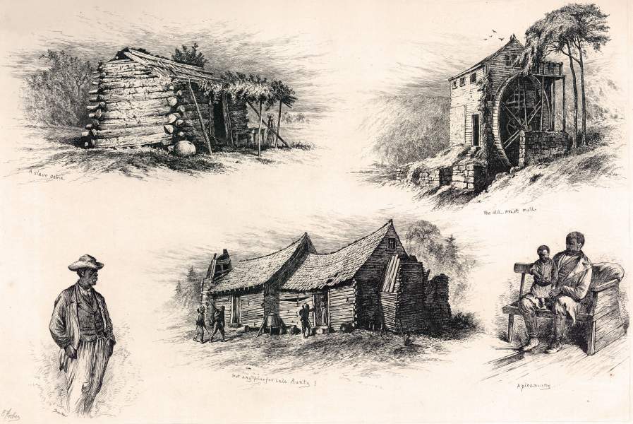 "A Slave Cabin," Edwin Forbes, copper plate etching, 1876, zoomable image