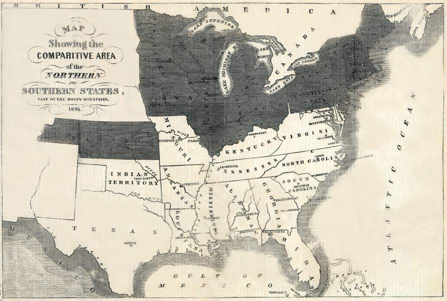 Eastern United States, Slave and Free States Area Comparison, Harper's Weekly, February 23, 1861