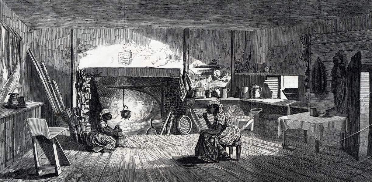 Slave cabin near Petersburg, Virginia, December 1864, artist's impression, zoomable image