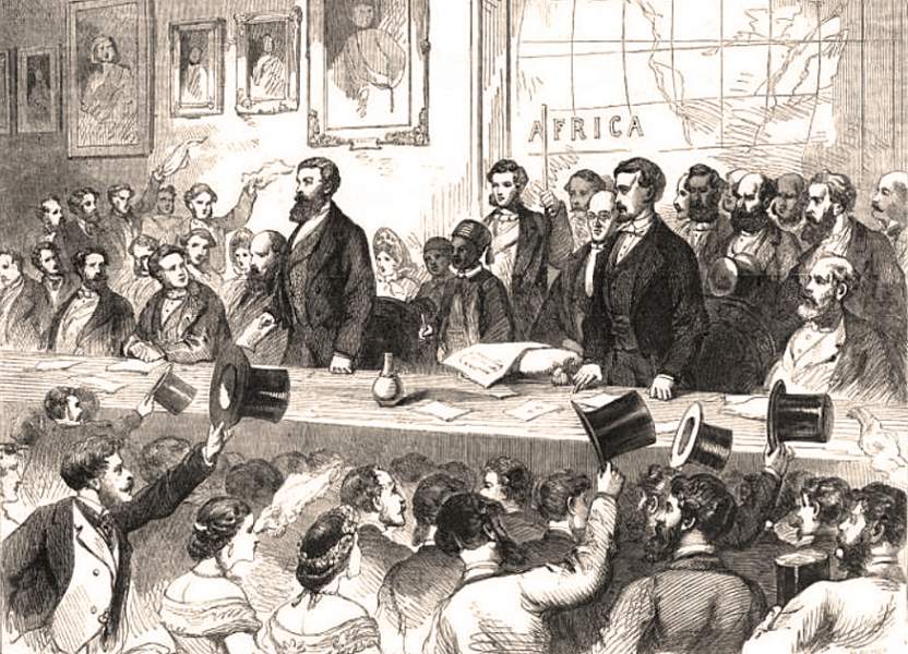 Speke and Grant describe their Nile explorations at the Royal Geographical Society, June 22, 1863, artist's impression