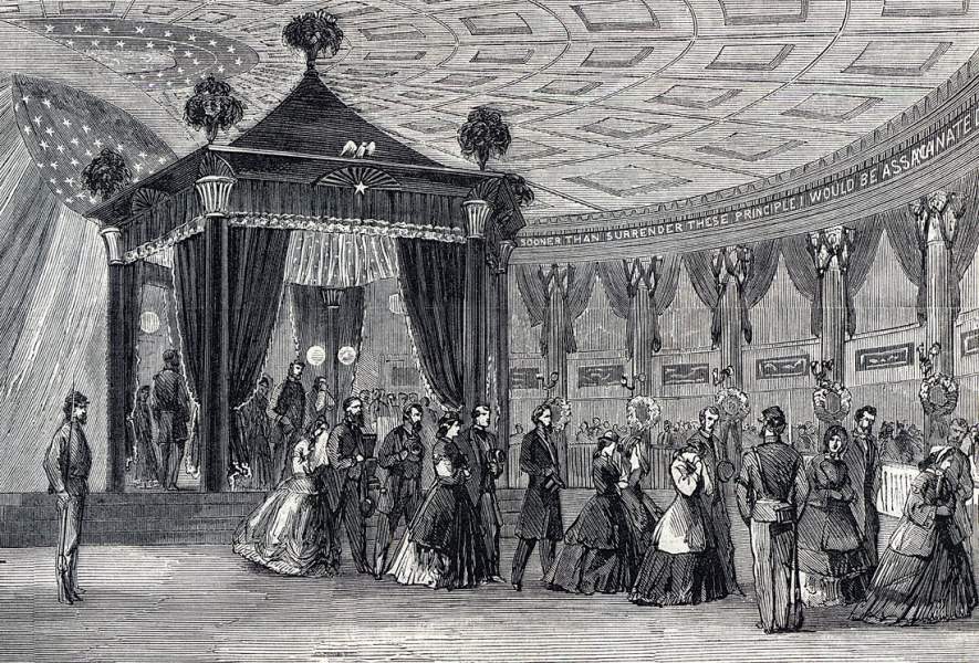 President Lincoln laying in state in Representatives' Hall, Springfield, Illinois, May 4, 1865, artist's impression, detail