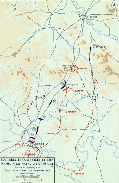 Battle of Spring Hill, Evening of November 29, 1864, campaign map ...