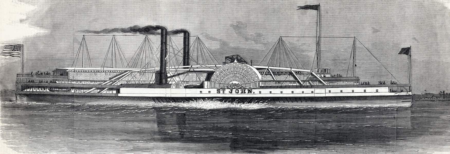 Hudson River People's Line steamer S.S. St. John, New York, artist's impression, zoomable image