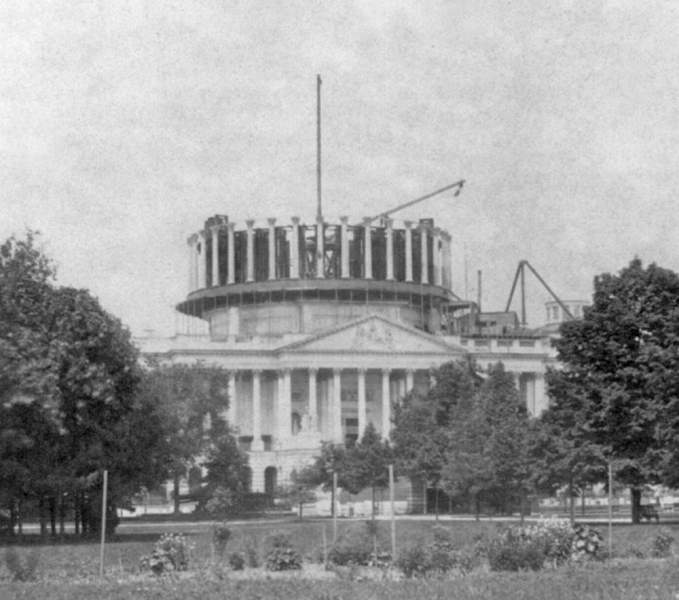 United States Capitol, progress on construction of the dome, Washington, DC, 1858