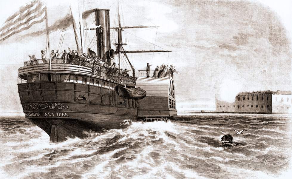 The Steamship Marion, evacuating families of Federal troops in Charleston to New York, passes Fort Sumter, 1861