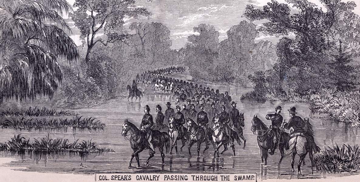 Union cavalry expedition into North Carolina, late July 1863, artist's impression, zoomable image