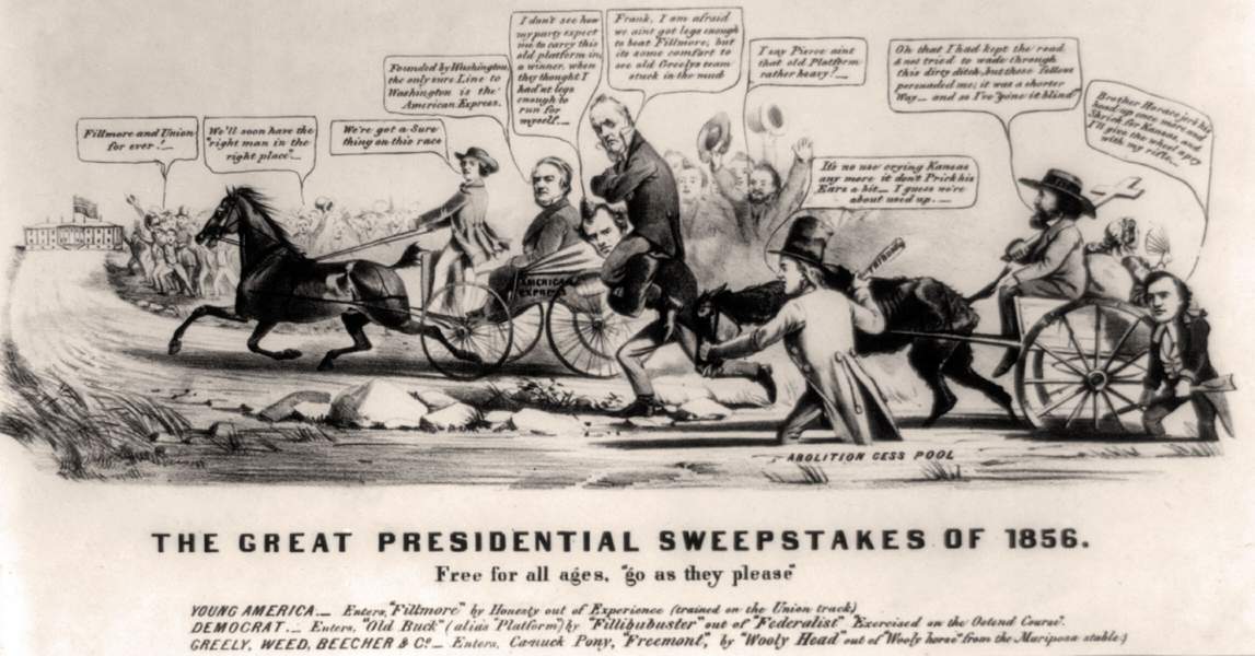 "The Great Presidential Sweepstakes of 1856," cartoon, 1856, zoomable
