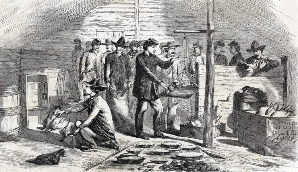 Thanksgiving gifts for the Army of the Potomac, Warren, Virginia, November, 1864, artist's impression, zoomable image