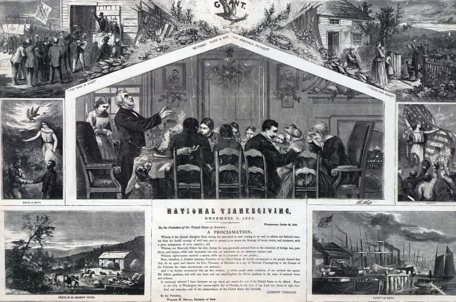 Thomas Nast, "National Thanksgiving, December 7, 1865," Harper's Weekly Magazine, December 9, 1865, zoomable image