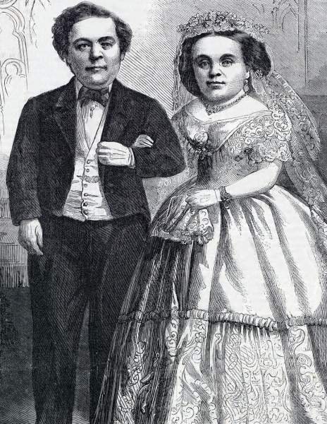 Charles Sherwood Stratton (Tom Thumb) and Lavinia Warren on their wedding day, February 11, 1863 , artist's impression