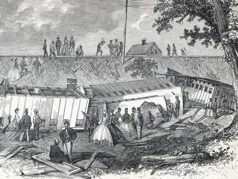 Accident on the New York Central Railroad, Auburn, New York, September 30, 1865, artist's impression, detail