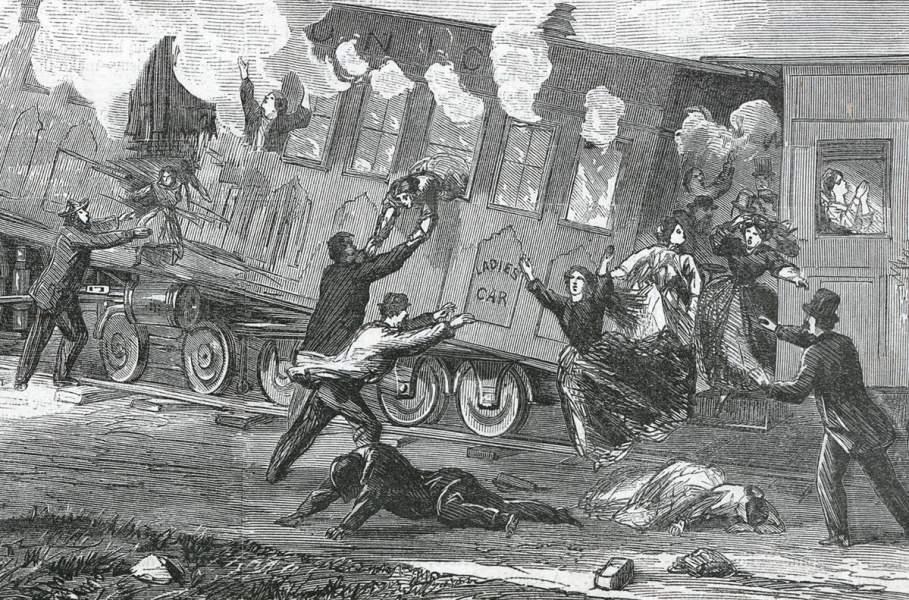 Fatal Railroad Collision near Bridgeport, Connecticut, August 15, 1865, artist's impression, detail