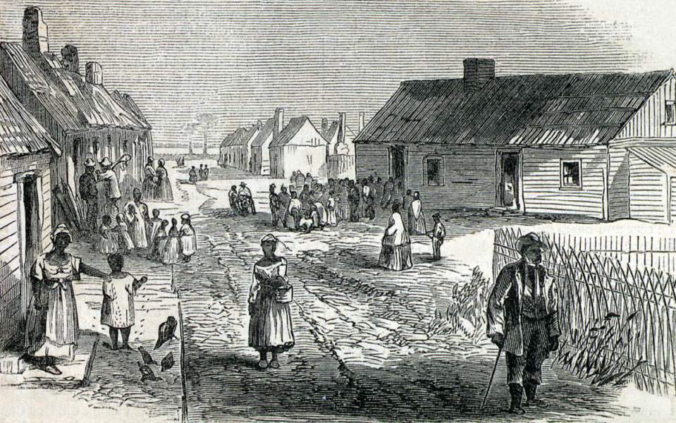 Schoolhouse and Chapel, Trent River Settlement for former slaves, near New Bern, North Carolina, June 1866, artist's impression