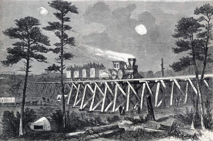 U.S. Military Railroad, Siege of Petersburg, Virginia, November 1864, artist's impression