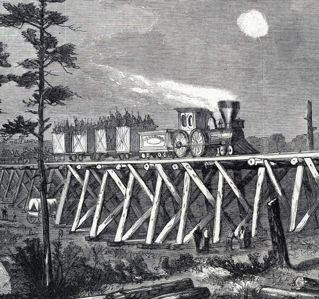 U.S. Military Railroad, Siege of Petersburg, Virginia, November 1864, artist's impression, detail