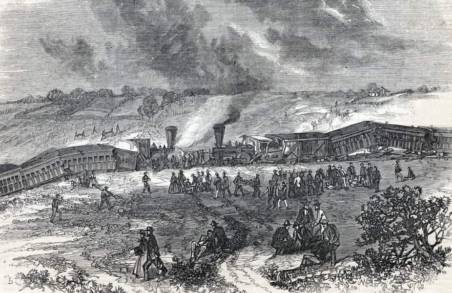 Fatal railway collision on the Long Island Railroad, Jamaica, New York, August 28, 1865, artist's impression