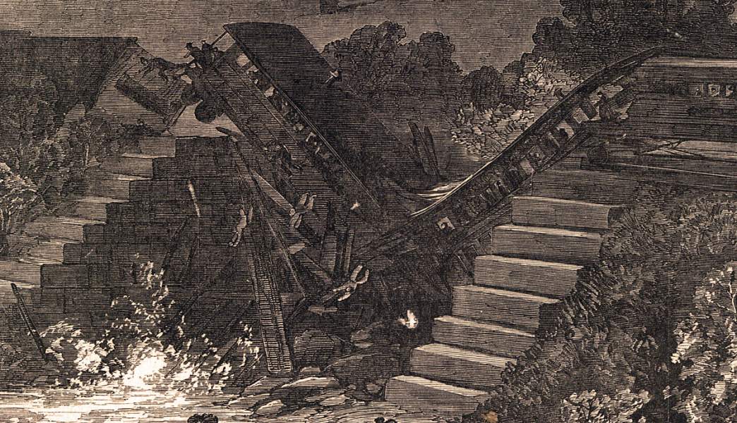 Troop train wreck, near Huron, Indiana, 1861, September 17, 1861, artist's impression, detail