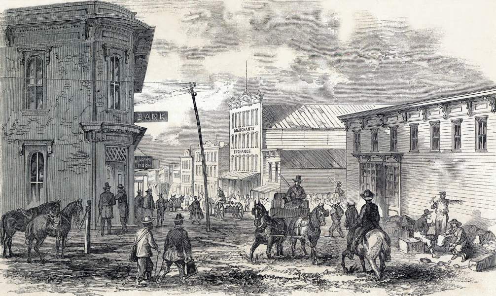 Titusville, Pennsylvania, 1865, artist's impression, zoomable image