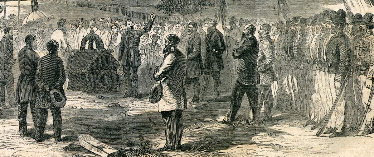 Burial of German-American remains from the 1862 Nueces Massacre, Comfort, Texas, August 20, 1865, artist's impression, detail