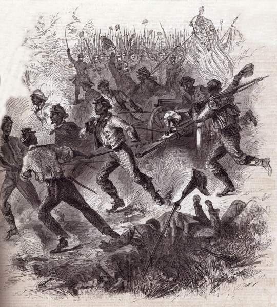 Black infantry bringing in captured guns, Petersburg, Virginia, June 15, 1864