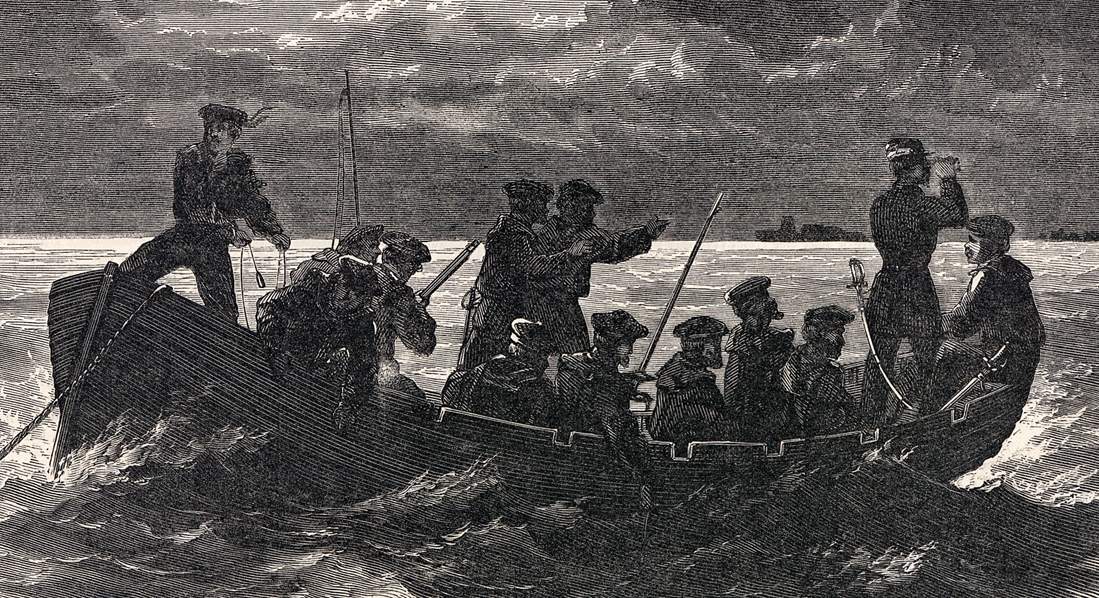 U.S. Navy picket boat off Mobile, Alabama, February 1864, artist's impression, detail