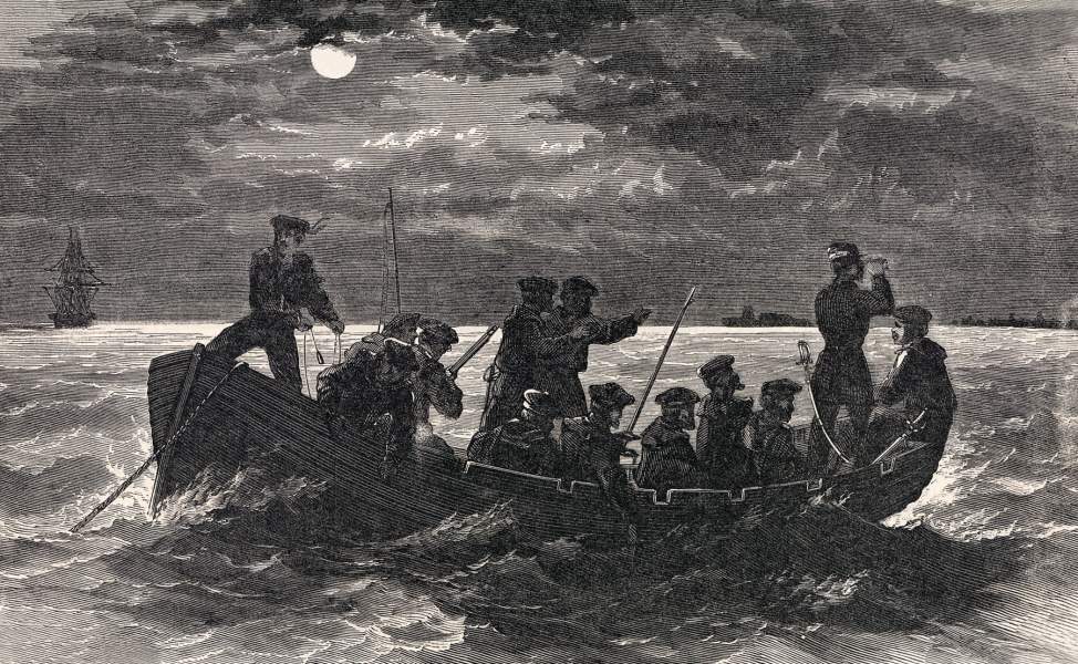 U.S. Navy picket boat off Mobile, Alabama, February 1864, artist's impression, zoomable image