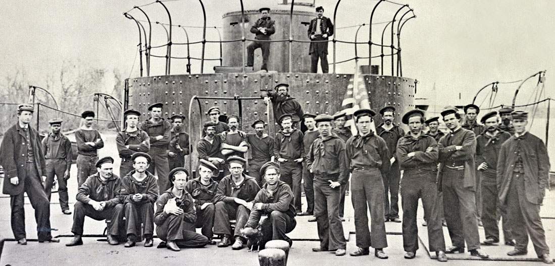 Crew of the U.S.S. Lehigh, moored in the James River, Virginia, 1865, detail