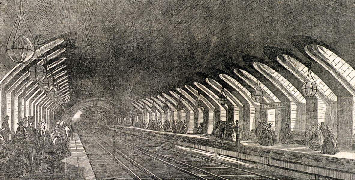 Baker Street Station on the new London Underground, late 1865, artist's impression