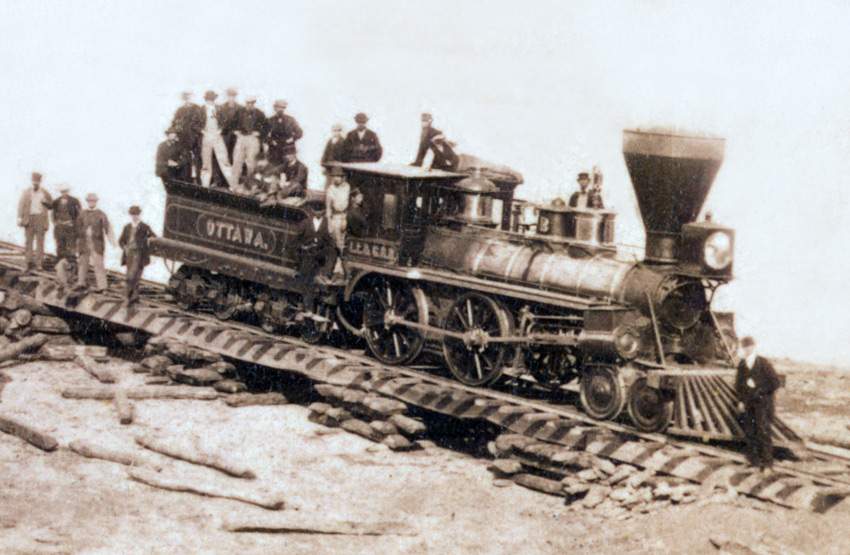 Locomotive at Leavenworth, Lawrence, & Galveston Railroad Bridge over the Kansas River, Lawrence, Kansas, 1867
