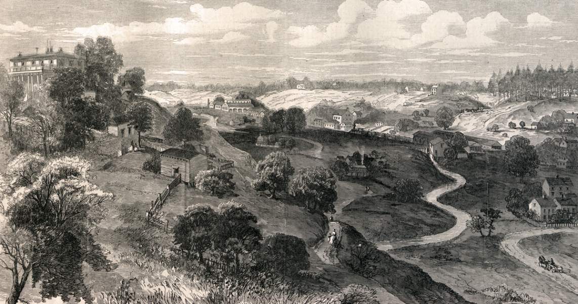 Shockoe Valley Creek, outside Richmond, Virginia, April, 1866, artist's impression