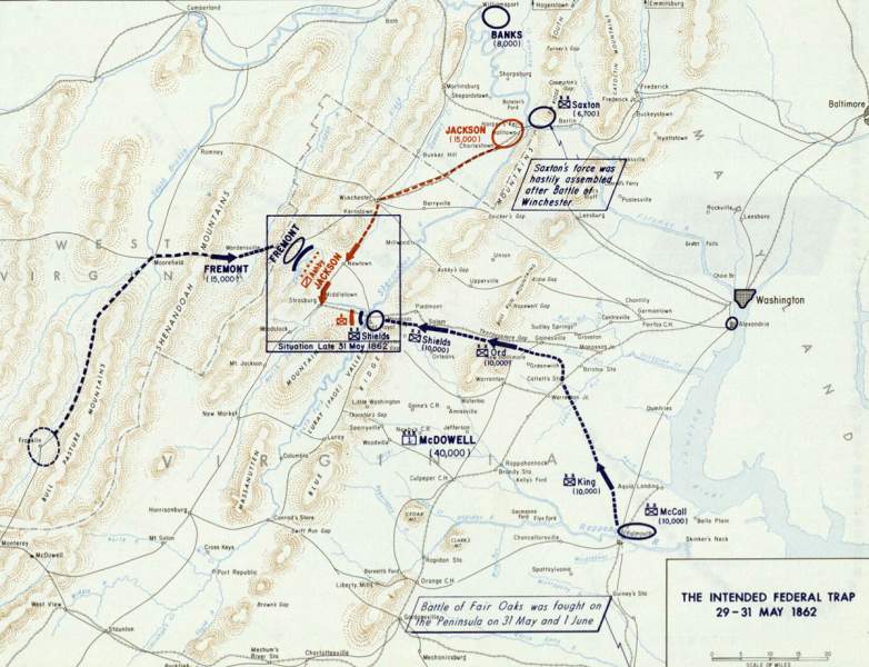 Union Attempts to counter Jackson's Valley Campaign, May 29-31, 1862, campaign map