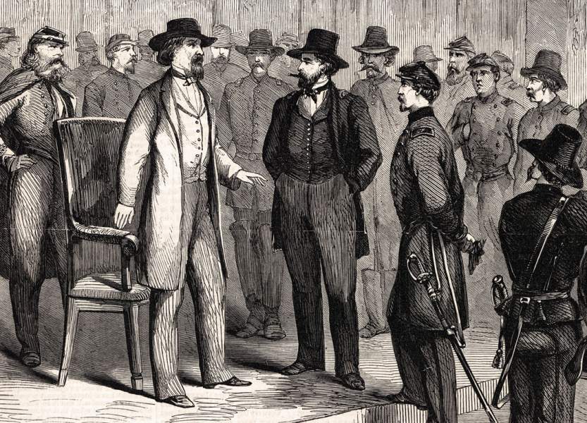 Surrender of Vicksburg, Mississippi, meeting of Generals Pemberton and Grant, July 4, 1863, artist's impression, detail