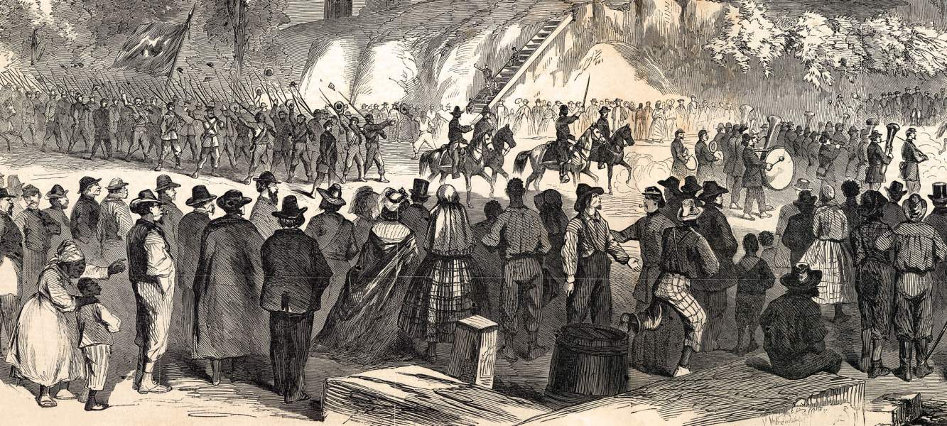 Federal troops march into Vicksburg, Mississippi, July 4, 1863, artist's impression, zoomable detail