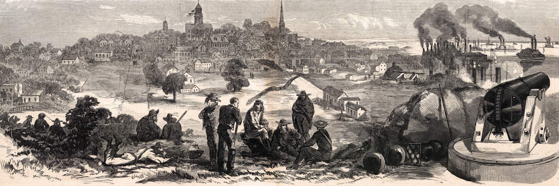 View of Vicksburg, Mississippi after the surrender, July 1863, artist's impression, zoomable image