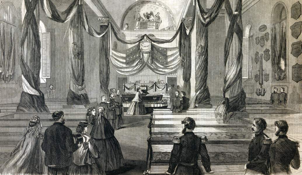 Final viewing of General Winfield Scott, West Point Chapel, New York, June 1, 1866, artist's impression