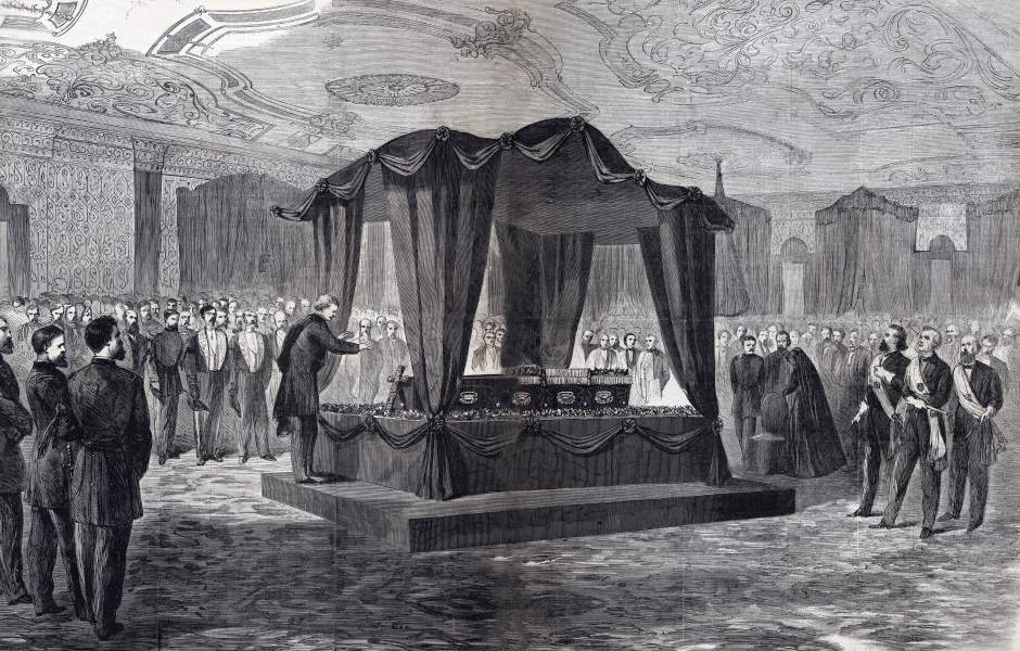 President Lincoln's White House Funeral Service, Washington, D.C., April 19, 1865, artist's impression, zoomable image