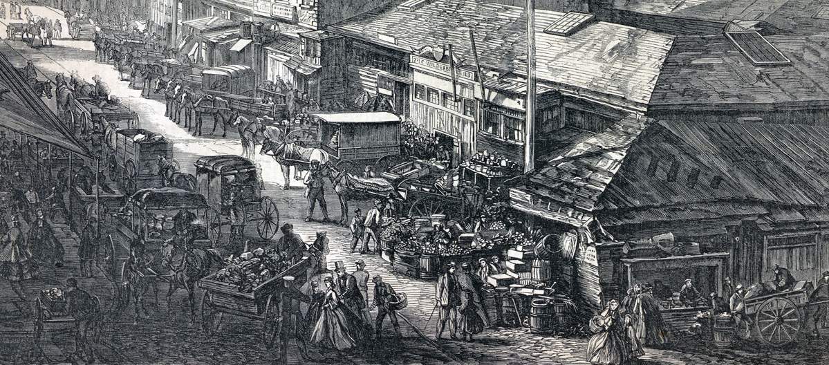 Washington Market, Washington Street, New York City, May 1866, artist's impression, detail