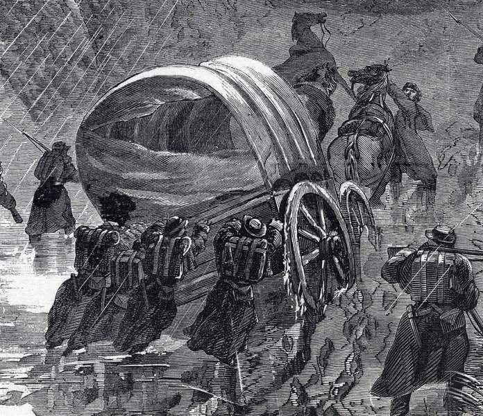 "A Commissary Train Among the Mountains," John McNevis, Harper's Weekly, December 21, 1864, artist's impression, further detail