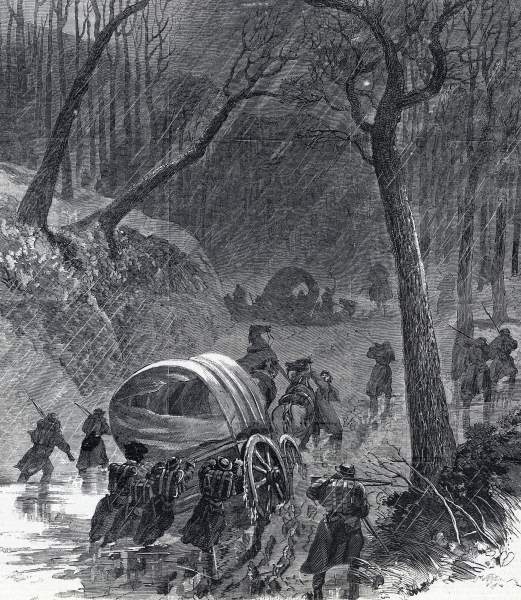 "A Commissary Train Among the Mountains," John McNevis, Harper's Weekly, December 21, 1864, artist's impression, zoomable image