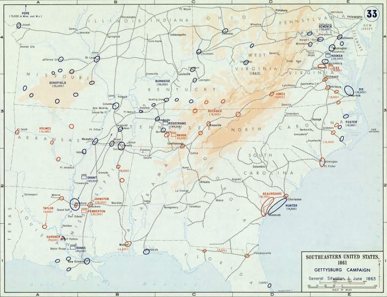 War Situation, June 1, 1863, campaign map, zoomable image