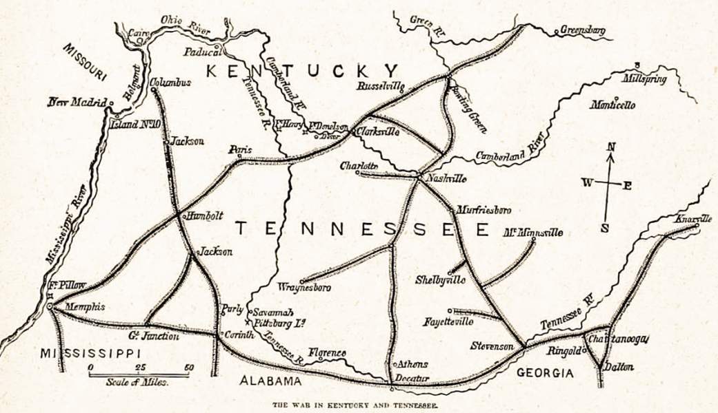 Map of Kentucky and Tennessee, 1862