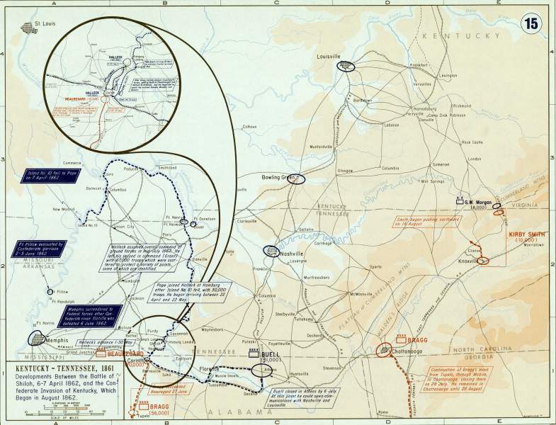 Western Theater of Operations, April to August, 1862, campaign map, zoomable image