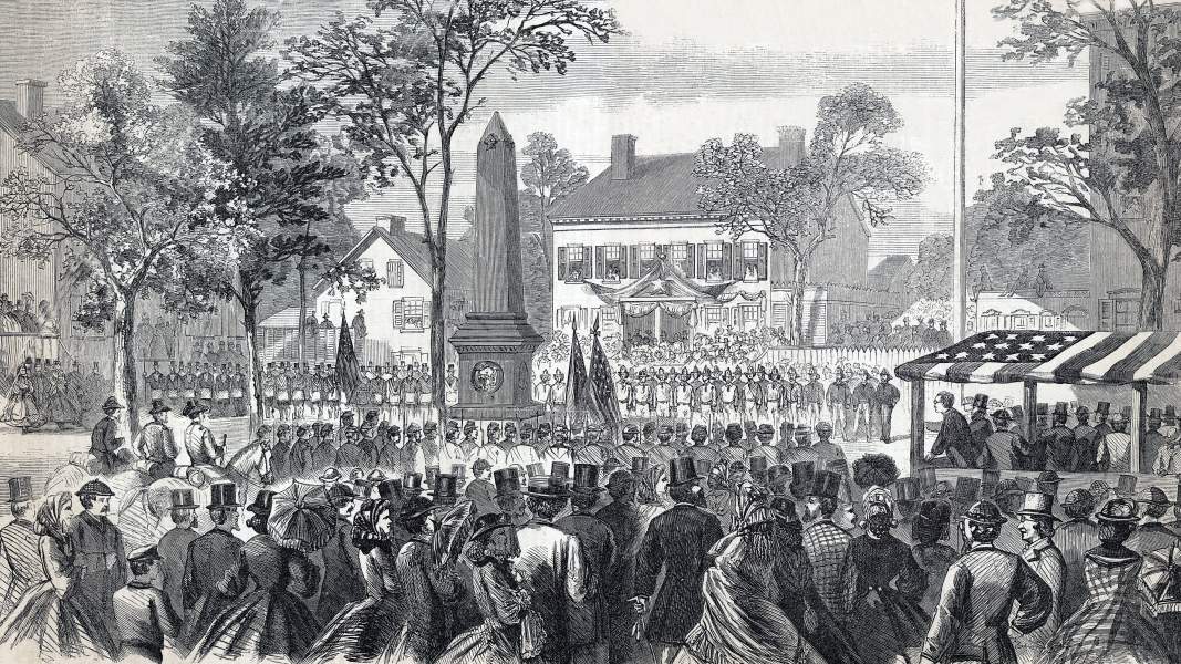 Dedication of Whitney-Ladd Monument, Lowell, Massachusetts, artist's impression, zoomable image